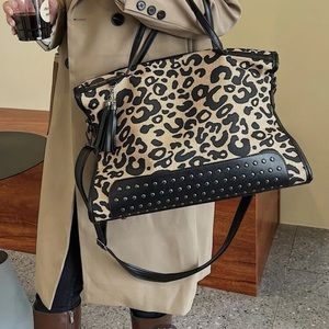 Shein Leopard Studded Shoulder Tote Bag